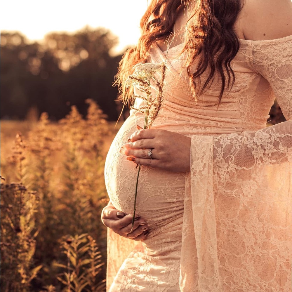 Elegant Lace Maternity Dress in Cream